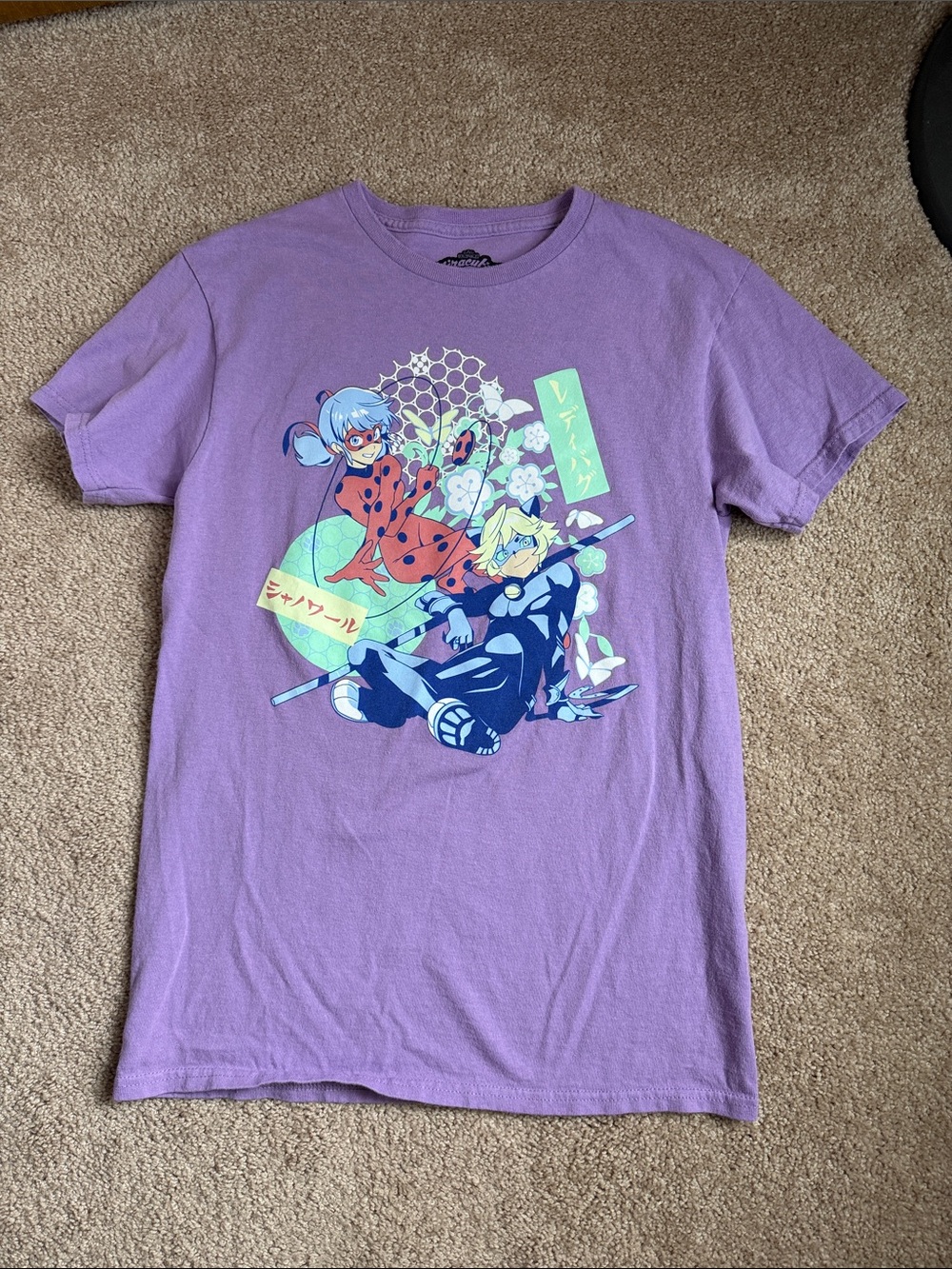 Miraculous Tales Of Ladybug & Cat Noir Lilac Floral Duo Boyfriend Fit T-Shirt